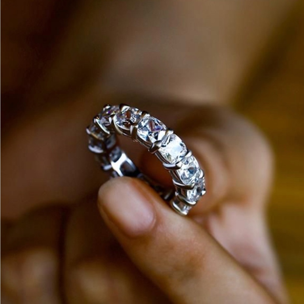 Italo Cushion Cut Wedding Band Eternity Band For Women 925 Sterling Silver - Picture 6 of 12